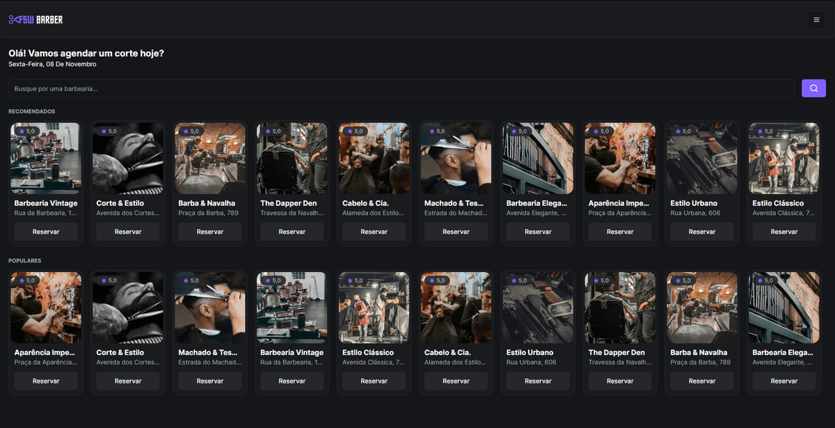 Banner promocional da FSW BarberShop, com visual atraente e logotipo destacado